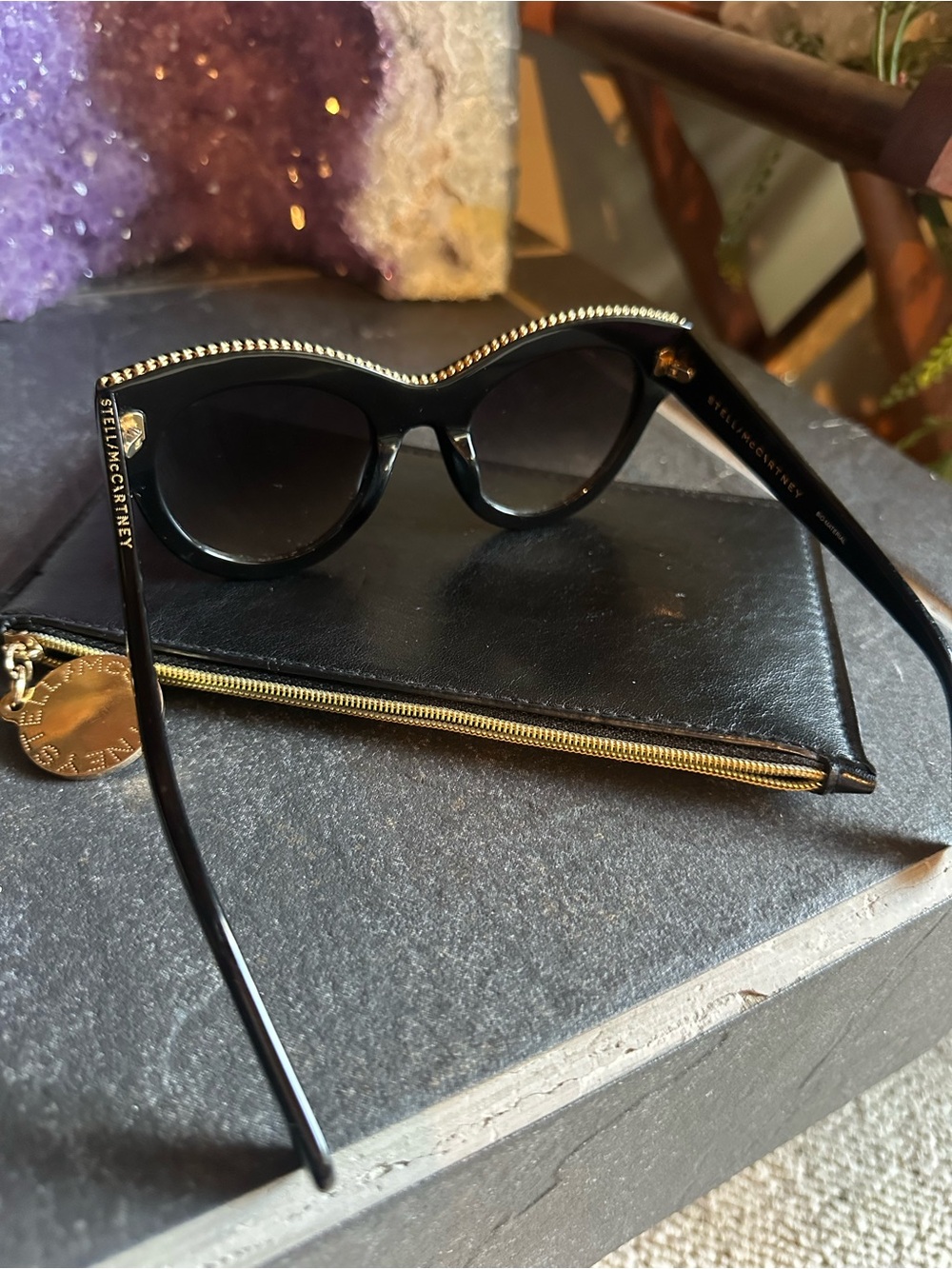 Stella McCartney Black Sunglasses with Gold Trim designer sun glasses with pouch